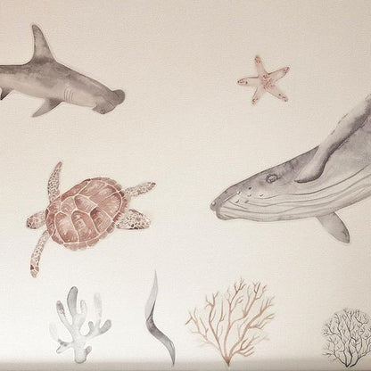 Removable Ocean Wall Stickers, Ocean Themed, Bathroom, Baby Room Sticker, Sea Animals, Removable Wall Stickers, for Baby Bedroom, Bathroom Decor