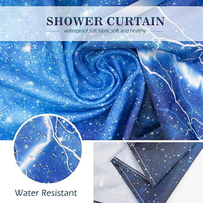 Aimego Long Funny Shower Curtain - Cute Cool Cat on Fantasy Outer Space Galaxy Universe UFO Fun Fabric Cloth Shower Curtain Set with 12 Hooks for Bathroom Decor Accessories Bathtub Curtain, 72"x78"