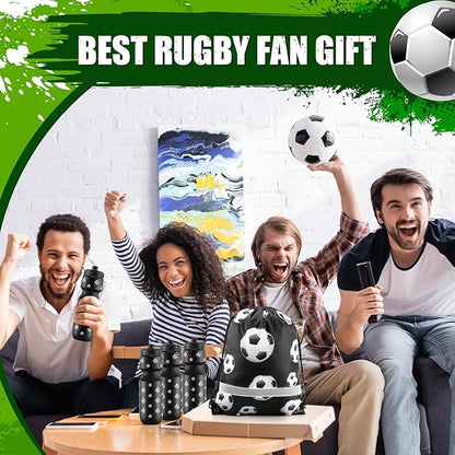 4 Pcs Soccer Party Favors, Soccer Drawstring Bags Goodie Treat Bags and 24 oz Squeeze Water Bottles