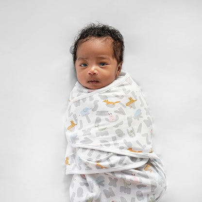 aden + anais, Cotton Knit Baby Wrap, Newborn Wearable Swaddle Blanket, 3 Pack, Multicolor Alphabet Animals, 0-3 Months