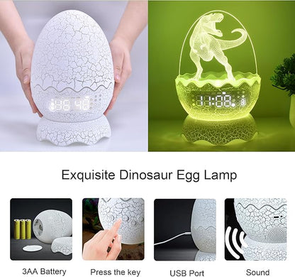 Musical Dino Night Lights, Dinosaur Egg Night Light for Kids, Bluetooth Speaker & White Noise Mahine for Baby, 16 Colors Lighting & 4 Changing Modes, Cool Art & Craft Décor