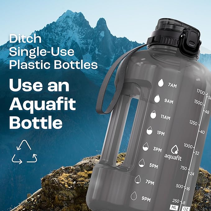 AQUAFIT 64 oz Water Bottle with Time Marker - BPA Free Half Gallon Water Bottle with Straw - Gym Water Bottle with Handle, Gallon Water Jug, Big Water Bottle, Large Water Bottle (Aqua, 2in1 Lid)