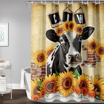 AILONEN Cow Shower Curtains for Kids Boys Girls,Farm Sunflower Cow Bath Curtains for Bathroom Decor,60" W*72" H Polyester Waterproof with 12 Plastic Hooks
