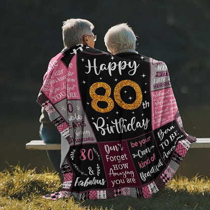 80th Birthday Gifts For Women, 80th Birthday Gift Blanket 50"X60", Best Gifts For 80 Year Old, 80th Birthday Decorations, 80 Year Old Birthday Gifts For Women, Birthday Gifts For 80 Year Old