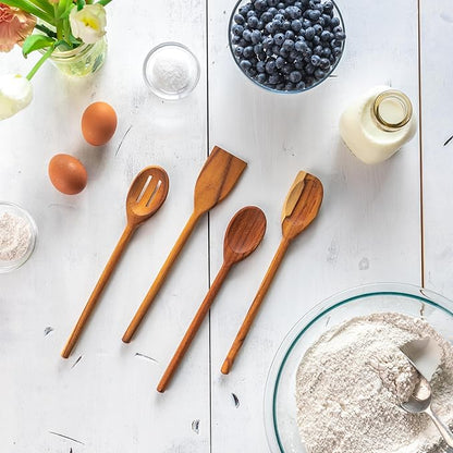 Lipper International Teak Wood Kitchen Tools for Cooking, 4-Piece Set, 11" Long