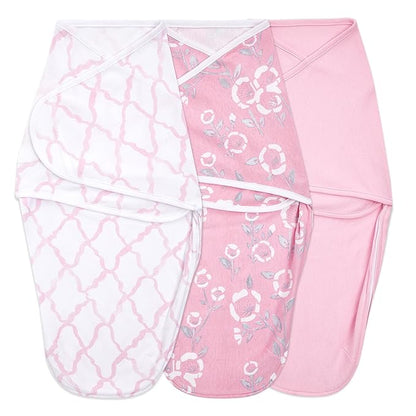 aden + anais, Cotton Knit Baby Wrap, Newborn Wearable Swaddle Blanket, 3 Pack, Pink Stencil, 0-3 Months