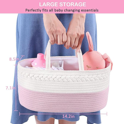 ABenkle Baby Diaper Caddy, Nursery Storage Bin and Car Organizer for Diapers Wipes, Cotton Rope Basket Changing Table Caddy