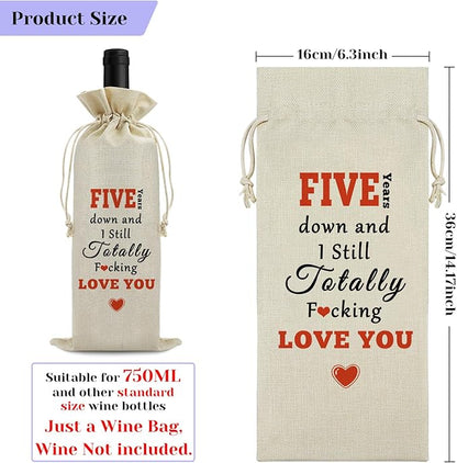 5th Anniversary Wedding Gift for Couple Wine Bag 5 Years of Marriage Gift for Women Men Drawstring Wine Wrapping Bag 5th Anniversary Keepsake Gift Birthday Christmas Valentine Gift Wine Bottle Bag