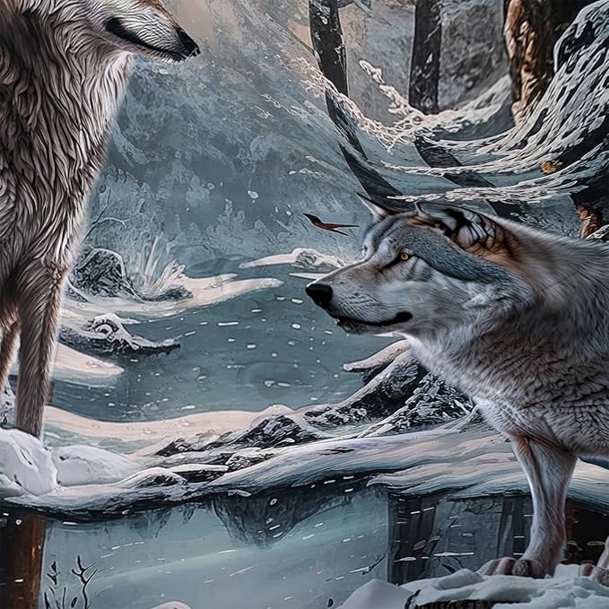 AILONEN Snow Wolf Shower Curtain 72" W*72" H for Boys,Winter Wild Animal Wolf Bathroom Decor,Safari Animal Wolf Printed Bath Curtain Waterproof Bath Curtain with Grommets and 12 Hooks