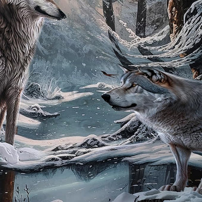 AILONEN Snow Wolf Shower Curtain 48" W*72" H for Boys,Winter Wild Animal Wolf Bathroom Decor,Safari Animal Wolf Printed Bath Curtain Waterproof Bath Curtain with Grommets and 12 Hooks