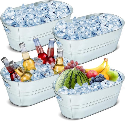 4PCS 3 Gallon Galvanized Tub, Beverage Tub, Ice Buckets for Parties With Carry Handles, Drink Buckets for Parties, Beverage Tubs for Parties, Mimosa Bar Supplies