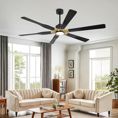 68 Inch Ceiling Fan with Lights and Remote Control, 6 Reversible ABS Blades, 6-Speed Noiseless DC Motor with 4.5" / 12" / 24" Downrods for Bedroom Dining Living Room, Gold and Black