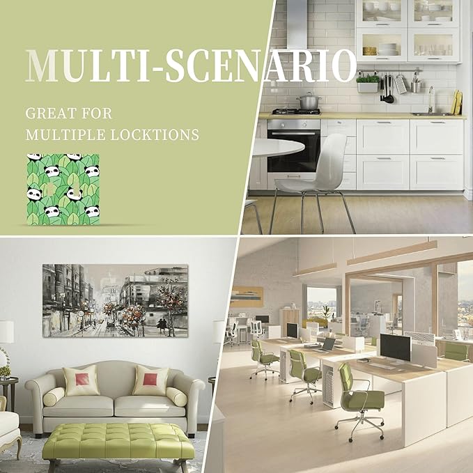 Cartoon Panda and Leaf Double Toggle Light Switch Covers 2 Gang Wall Plate Dual Decorative Switchplate Electrical Faceplate for Bathroom Country Kitchen Bedroom Decor, 4.9" x 5"