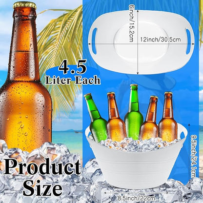 24 Pcs White Oval Storage Tub with Handles, 4.5L Plastic Ice Bucket Wine Beer Champagne Bottle Drink Cooler Tub for Parties Beverage, Storage Basket