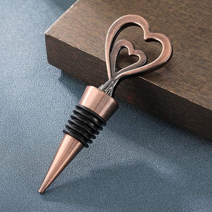 24PCS Double Heart Shape and Beverage Wine Bottle Stoppers Love Design Wine Caps Reusable Plug Keep Wine Fresh for Wedding Birthday Baby Shower Gifts for Guests (24,Bronze Heart)