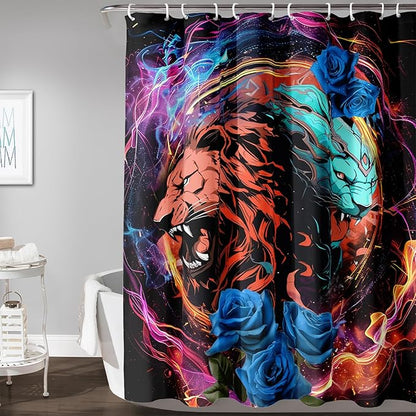 AILONEN Howling Lion Leopard Print Shower Curtain,Cartoon Animal Lion Theme Kids Boys Bath Curtain,Modern Fantasy Colorful Waterproof Decor Shower Curtain, 72" W x 72" H