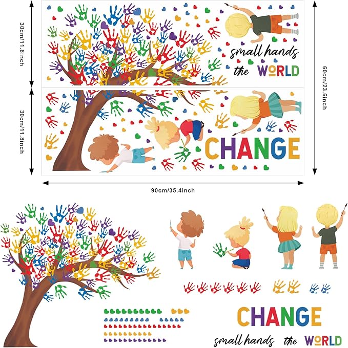 Children's Day Wall Decal Gifts for Kids Small Hands Change the World Equality Wall Stickers 2 Sheet of 82pcs Classroom Wall Decals Colorful Inspirational Quotes Wall Sticker for Reading Room Playroom