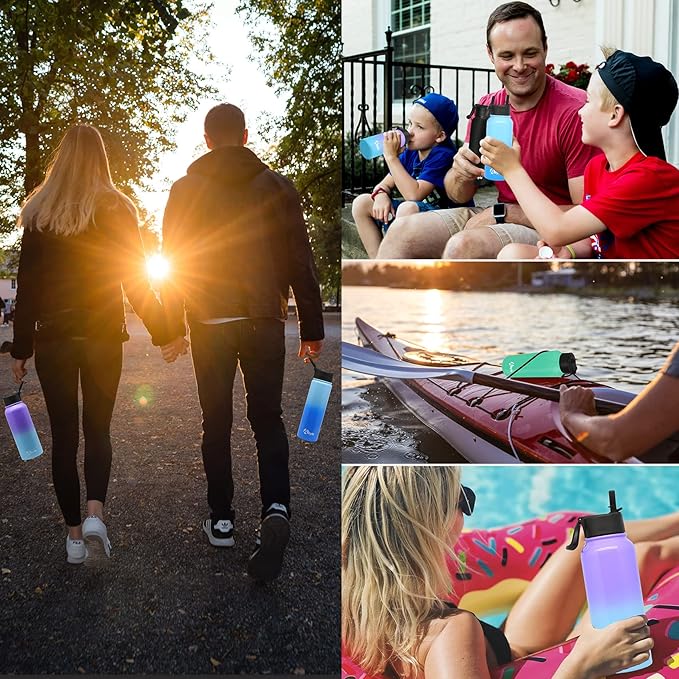 24 Oz Water Bottle, Sports Water Bottle with Straw Lid, Vacuum-Insulated Stainless-Steel, Double-walled Thermos Water Bottle for Hiking Biking (24 OZ, Purple Blue)