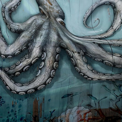 AILONEN 3D Ocean Octopus Shower Curtain Set for Bathroom,Sea Turtle Seahorse Animal Bath Curtain,Ocean Theme Waterproof Fabric Shower Curtain with Hooks,72" W*78" H