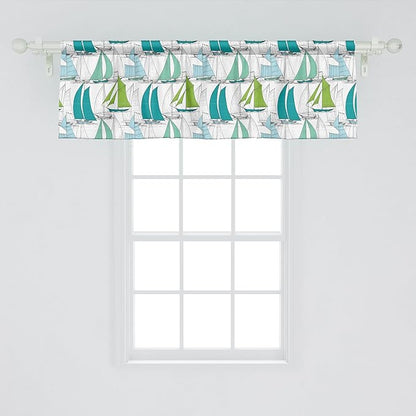 Ambesonne Nautical Window Valance, Sailing Boats on The Ocean Surfing Coastal Theme Marine Life Colorful Maritime, Curtain Valance for Kitchen Bedroom Decor with Rod Pocket, 42" x 18", Multicolor