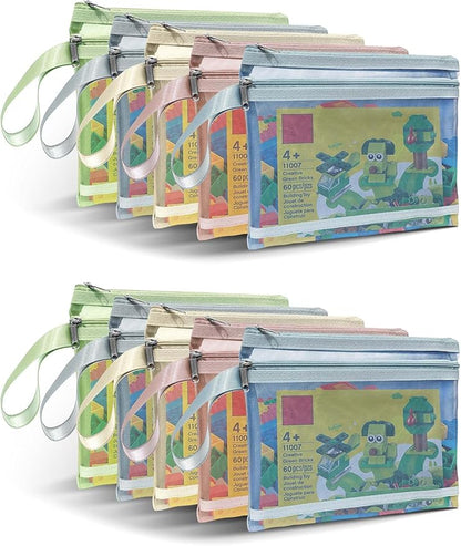 A5-2Layers 10 Pack Colored Mesh Zipper Pouch Bags, Double-Layer Nylon Puzzle Building Block Sets Toy Storage & Organization, Breathable See Through Zipper Pouch