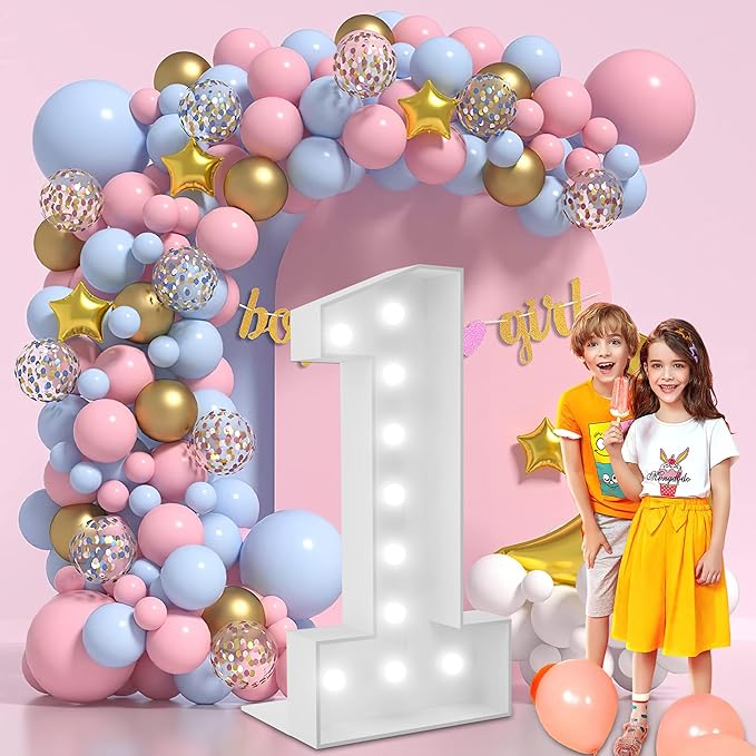 4FT Marquee Light Up Numbers Marquee Numbers 1, Choose Your Color, NO Glue Gun Needed, Birthday Decorations for Him & Her for Girl & Boy