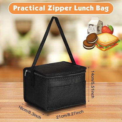 Amyhill 40 Pcs Insulated Lunch Bags Bulk Reusable Cooler Tote Bags Leakproof Thermal Lunch Box Waterproof Freezable Lunch Bag Beverage Bag with Strap for Men Women Office Work Picnic Beach (Black)