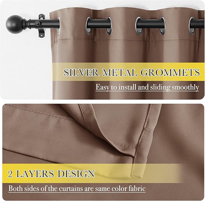 NICETOWN Bedroom Full Blackout Curtain Panels, Super Thick Insulated Window Covers, Keeping Out Cold Air and Heat 100% Blackout Blinds with Same Color Liner (Taupe, Set of 2 PCs, 52 by 54-inch)