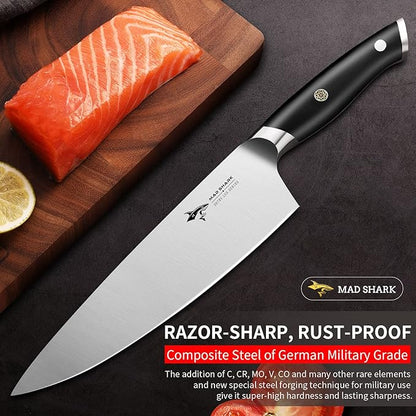 MAD SHARK Chef Knife, Professional 8 inch Ultra Sharp Kitchen Knife, German High Carbon Stainless Steel Knife, Ergonomic Handle Cooking Knife with Gift Box
