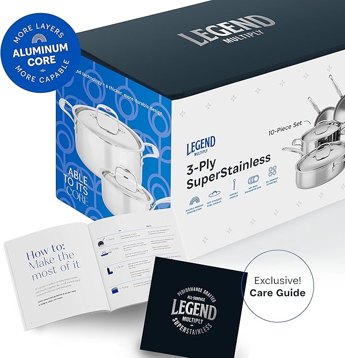 Legend 3 Ply Stainless Steel Cookware Set - 10-Piece, Full Clad, Induction, Non-Toxic, Oven Safe, Best 18/0 Professional Pots and Pans, Premium Kitchen Cooking, Chef Quality - PFOA, PTFE & PFOS Free