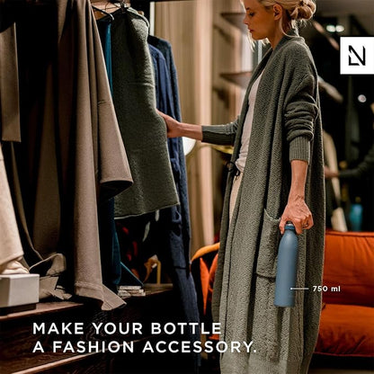 LARS NYSØM Stainless Steel Insulated Water Bottle 12oz 17oz 25oz 34oz 51oz | BPA-free Insulated Thermo Flask for Hot and Cold Beverages | Leakproof Drinking Bottle (Blue Stone, 34oz)