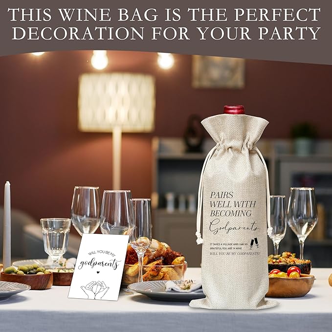Godparents Gifts Wine Bag & Card, Godparents Proposal Gifts, Wine Bag For Godmother Godfather, Pairs Well With Becoming Godparents Wine Bag For Baby Shower Baptism, Will You Be My Godparents Gifts -07