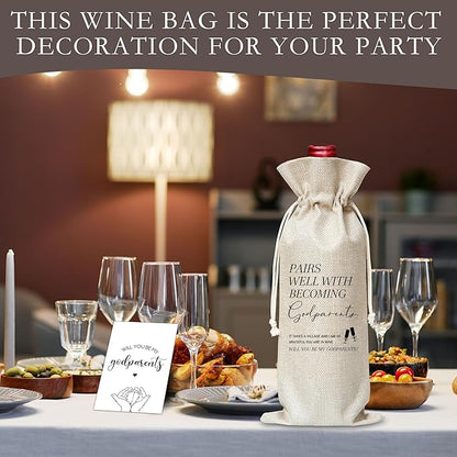 Godparents Gifts Wine Bag & Card, Godparents Proposal Gifts, Wine Bag For Godmother Godfather, Pairs Well With Becoming Godparents Wine Bag For Baby Shower Baptism, Will You Be My Godparents Gifts -07