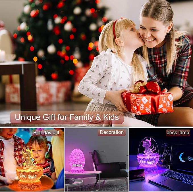 Dragon Egg Night Light with Digital Clock/Alarm Clock/Lullaby White Noise/Bluetooth Speaker, Dragon Egg Decor with Remote Control 16 Colors & Sleep Timer, Dragon Gifts for Kids/Adult