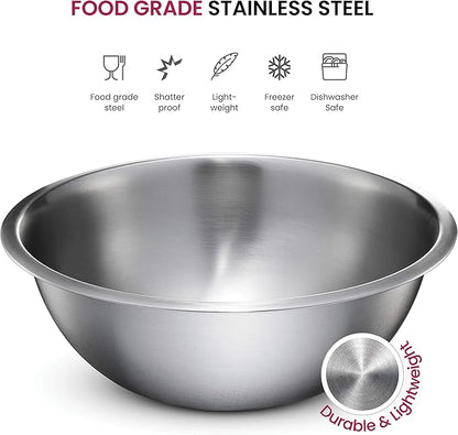 FineDine Stainless Steel Mixing Bowls Set for Kitchen, Dishwasher Safe Nesting Bowls for Cooking, Baking, Meal Prepping