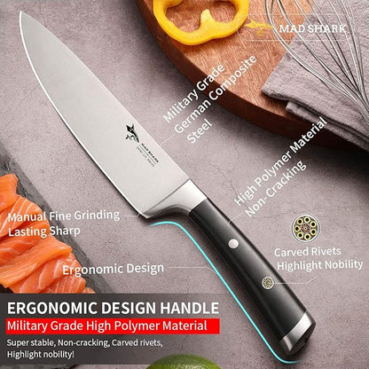 MAD SHARK Basic Chef Knife 8 inch Premium Kitchen Knife, German High Carbon Stainless Steel Ultra Sharp Chef's Knife with Ergonomic Handle & Gift Box, Perfect for Chopping Meat, Fish, Fruit, Vegetable