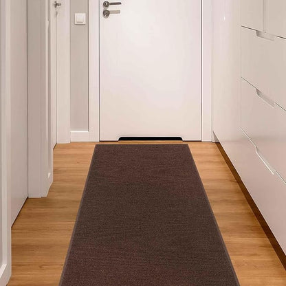 Machine Washable Modern Solid Design Non-Slip Rubberback 2x6 Traditional Runner Rug for Hallway, Kitchen, Bedroom, Living Room, 2'2" x 6', Brown