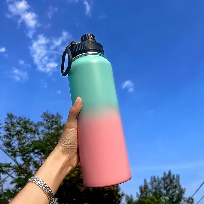 4pack 40 oz Insulated Water Bottle With Straw, Stainless Steel Sports Water Cup Flask with 2 Lids, Wide Mouth Travel Thermal Mug,Pink gradient
