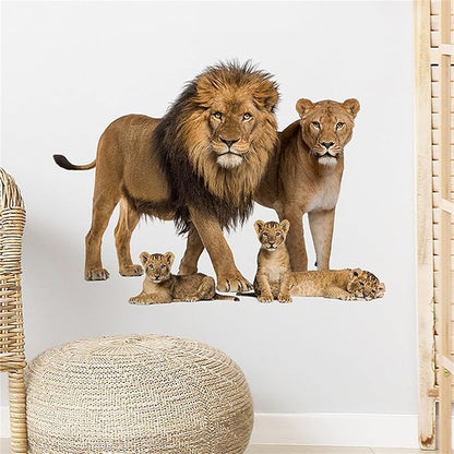 Lion Wall Decals, Vinyl Removable 3D Stickers for Bedroom Nursery Decor - Peel and Stick Cute Baby Girl Boy Toddler Kids Room Art Decoration, Woodland Forest Safari Jungle Mural Waterproof