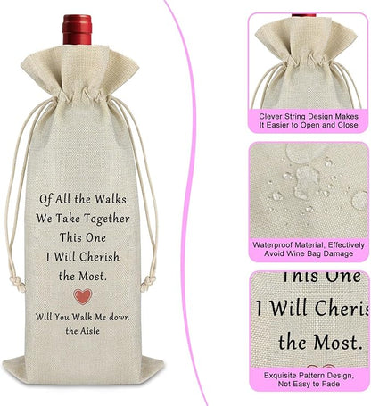 Gfhzdmf Proposal Gift Engagement Gift for Women Men Wine Gift Bag Wedding Day Gift for Bride Groom Wedding Gift for Dad Bridesmaid Anniversary Valentine Gift for Girlfriend Burlap Wine Bottle Bags