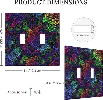 Multicolor Colors Sea Turtle Double Toggle Light Switch Covers 2 Gang Wall Plate Dual Decorative Switchplate Electrical Faceplate for Bathroom Country Kitchen Bedroom Decor, 4.9" x 5"