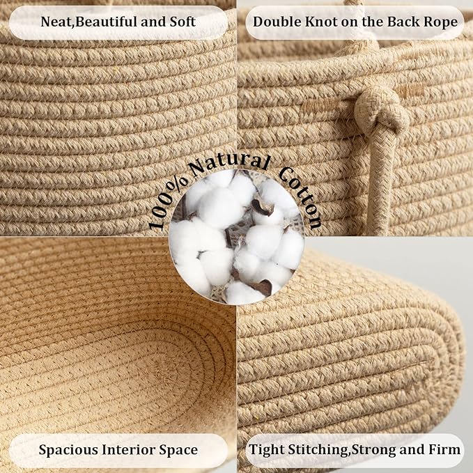 TeoKJ Over the Door Hanging Basket, 3-Tier Woven Cotton Wall-Mounted Storage Organizer Bag Decorative Hanging Nursery Baskets - Jute