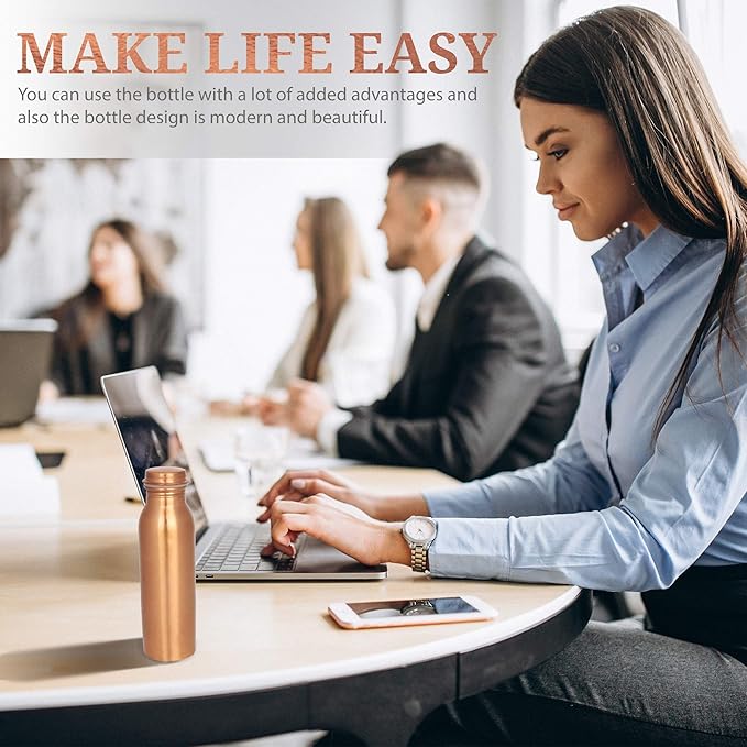 RAJRANG BRINGING RAJASTHAN TO YOU Modern Copper Water Bottle 16 oz Solid Vessel Ayurveda Health Pitcher Leak Proof Design Bottles for Sport Fitness Yoga