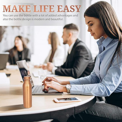 RAJRANG BRINGING RAJASTHAN TO YOU Modern Copper Water Bottle 16 oz Solid Vessel Ayurveda Health Pitcher Leak Proof Design Bottles for Sport Fitness Yoga