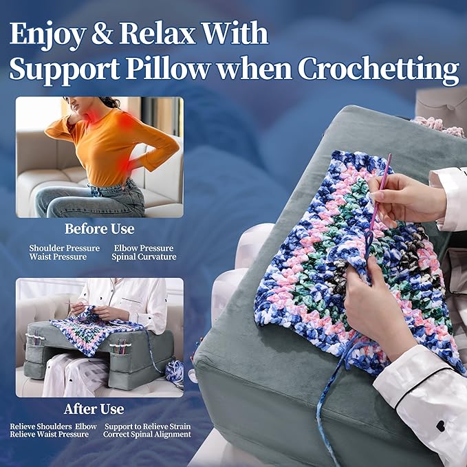 HOMBYS Foam Crochet Pillow for Lap Support, Adjustable Gaming Pillow for Lap, Bed and Sofa, Soft Velvet Lap Desk Pillow, Reading Pillow for Arm Rest, 2 Heights for Different People