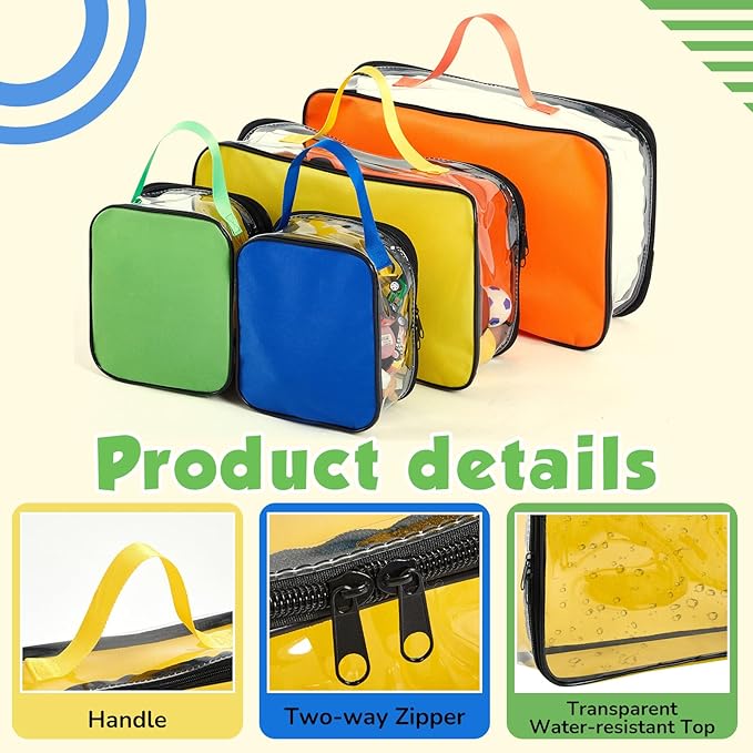 4 Pcs Toy Storage Bags PVC Travel Organizer Case Clear Reusable Toy Carrying Case with Portable Handheld for Building Blocks Car Toy Dolls Crafts Board Games Clay Puzzles Books Storage