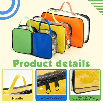 4 Pcs Toy Storage Bags PVC Travel Organizer Case Clear Reusable Toy Carrying Case with Portable Handheld for Building Blocks Car Toy Dolls Crafts Board Games Clay Puzzles Books Storage