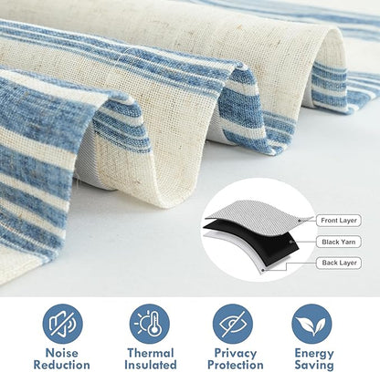 DriftAway Chris Linen Lined Valance Double Layer Thermal Insulated Room Darkening Blackout Valances 3 Inch Rod Pocket Vertical Striped Kitchen Valance for Bathroom 52 Inch by 14 Inch Jean Navy