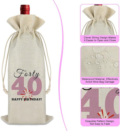 40th Birthday Gift for Women Men Wine Bag Funny 40th Milestone Gift Turning 40 Years Old Gift for Friends Drawstring Wine Wrap Bag Christmas Happy Birthday Gift for Mom Aunt Sister Wine Gift Bag