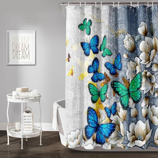 AILONEN Colorful Butterfly Shower Curtain for Girls Women Retro Flower Butterfly Bathroom Decor,Flying Butterfly Vintage Bath Curtain 36" W*72" H Polyester Waterproof Bathroom Curtain with 12 Hooks